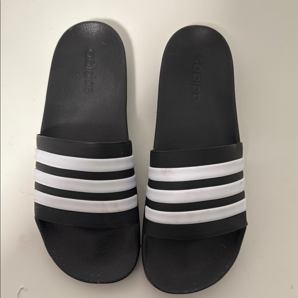 Adidas Black and White Slide Sandals